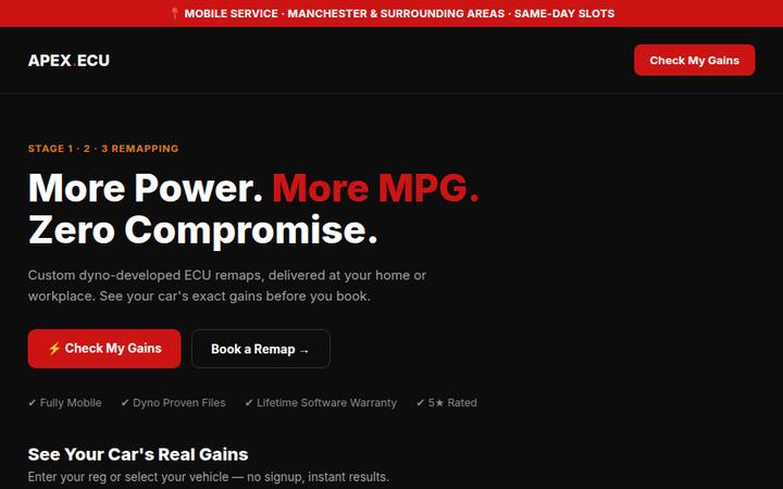 Screenshot of the Apex ECU Tuning example site